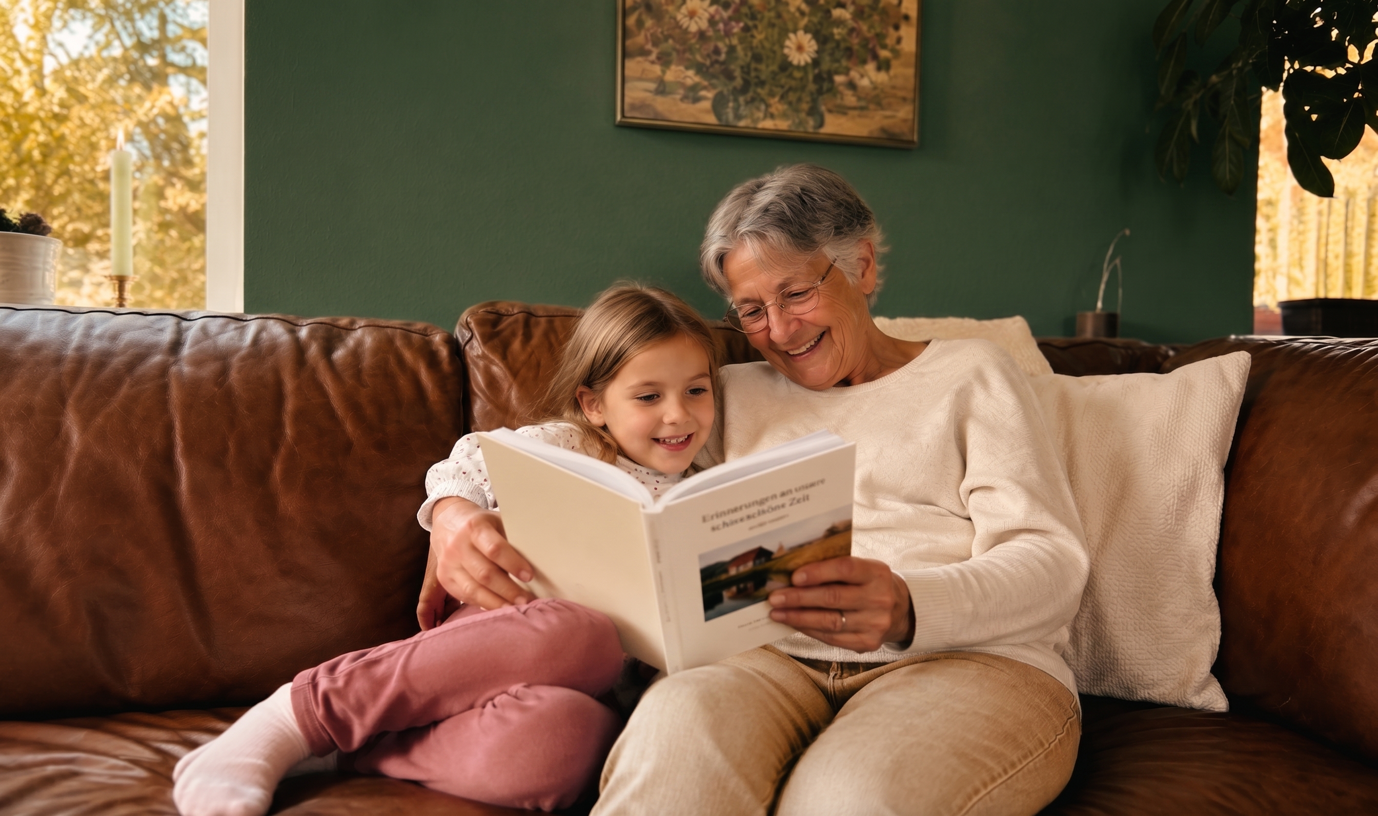 Familie blättert gemeinsam im Nachklang-Buch