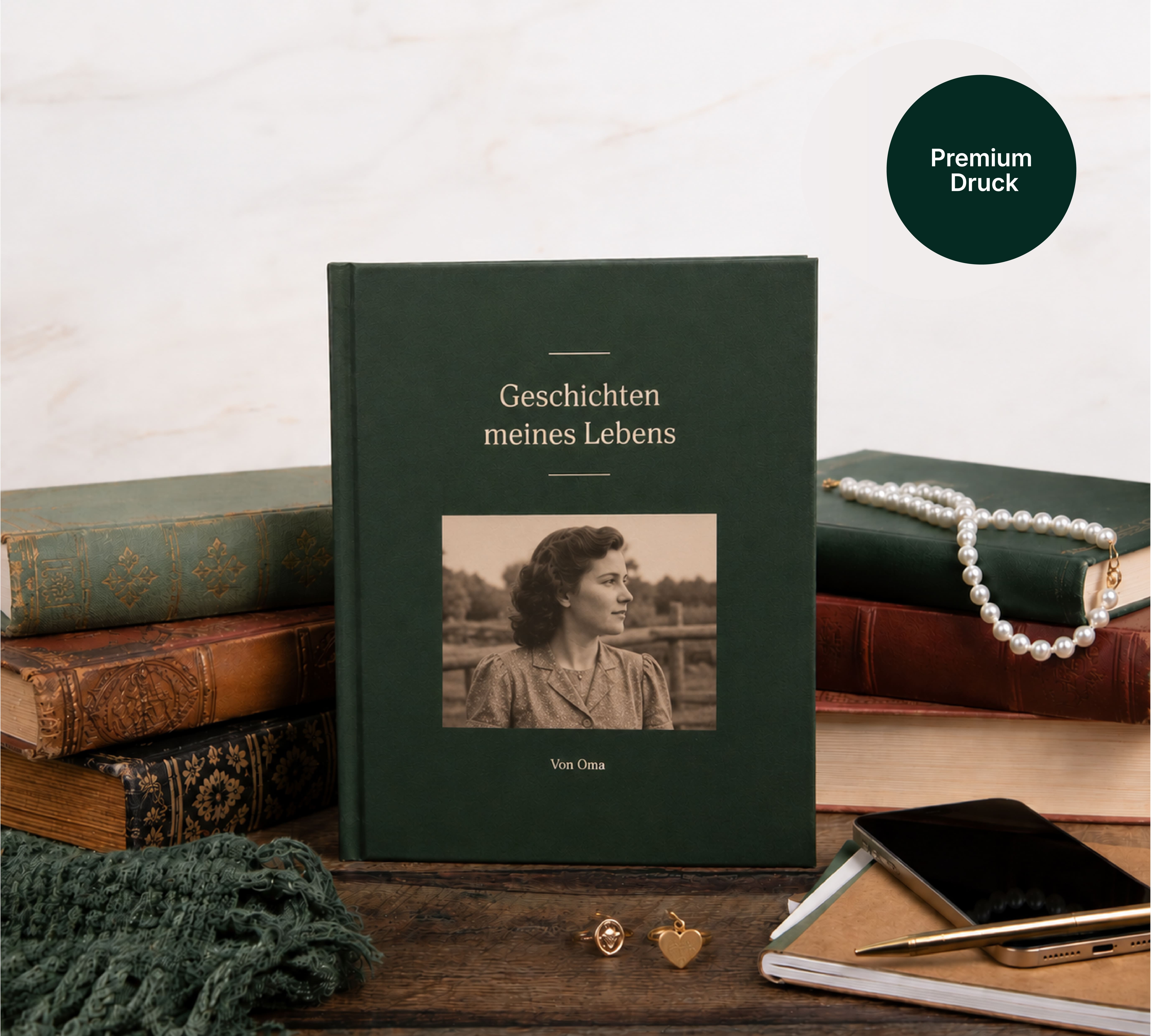 Grünes Hardcover „Geschichten meines Lebens